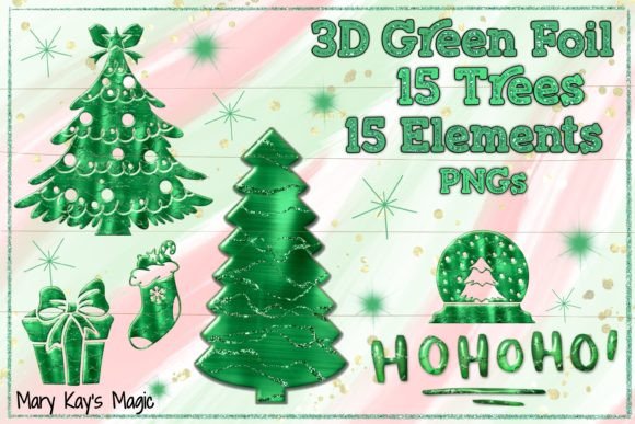 3D Green Foil Christmas Trees: Premium Illustrations