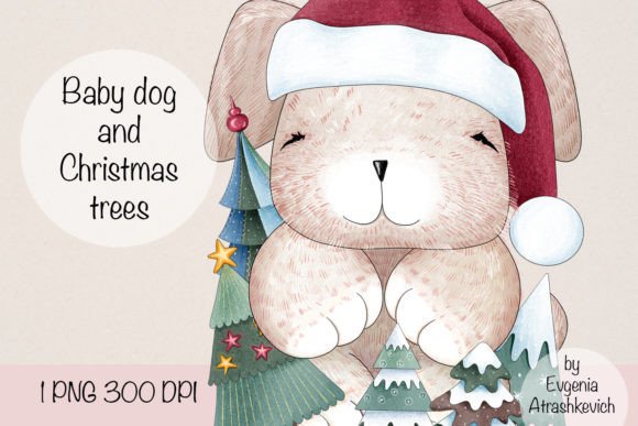 Baby Dog and Christmas Trees Sublimation Illustrations
