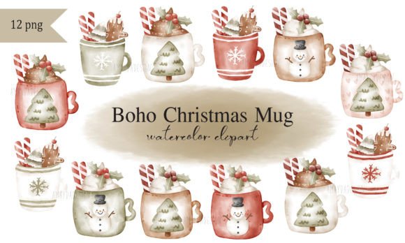 Boho Christmas Mug Watercolor Clipart Review
