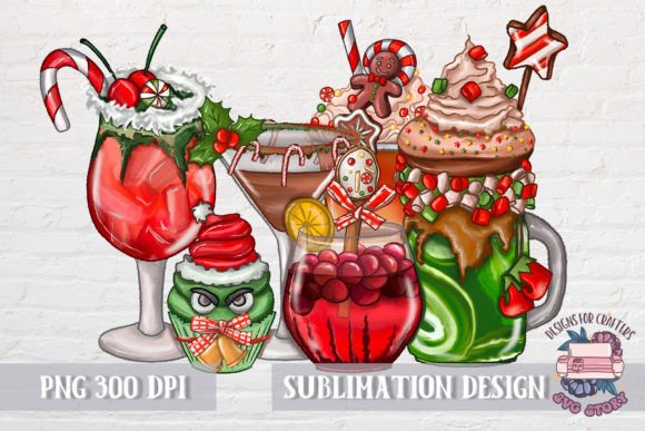 Christmas Cocktails Sublimation PNG: Festive Illustrations
