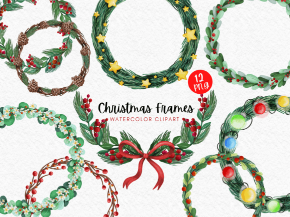 Christmas Frame Watercolor Clipart: Festive Illustrations