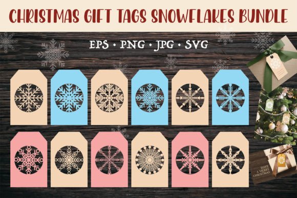Christmas Gift Tags Snowflakes Bundle: Festive Illustrations