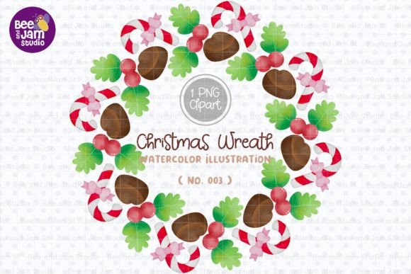 Christmas Wreath Watercolor PNG-003: Festive Illustrations