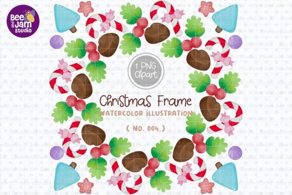 Christmas Wreath Watercolor PNG-004 Illustrations