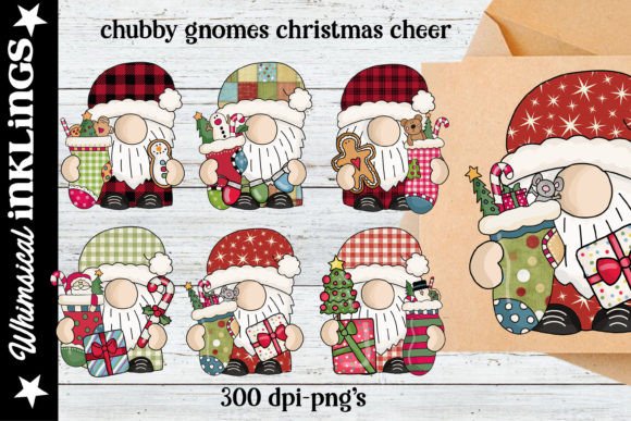 Chubby Gnomes Christmas Cheer Clipart & Illustrations