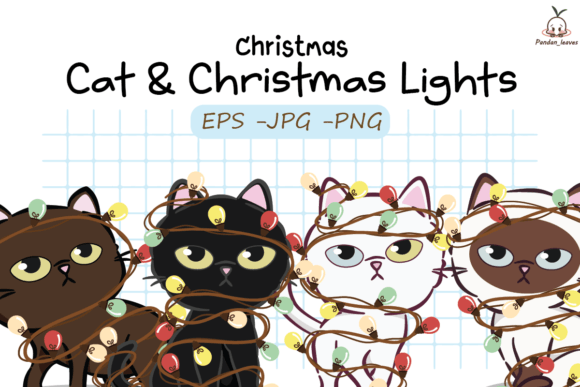 Cute Cat Christmas Lights Set2: Festive Illustrations