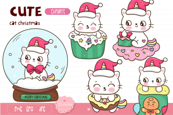 Cute Cat Unicorn Clipart: Festive Illustrations