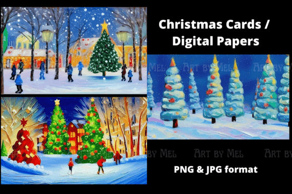 Cute Christmas Cards Digital Papers & Illustrations