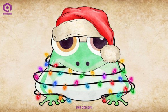 Frog Pig Christmas Tree Lights Illustrations