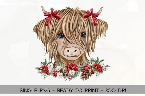 Highland Cow Christmas Sublimation Illustrations