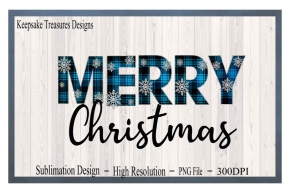 Merry Christmas Blue Plaid Snowflakes Illustrations