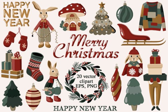 New Year Christmas Clipart: Illustrations for Branding