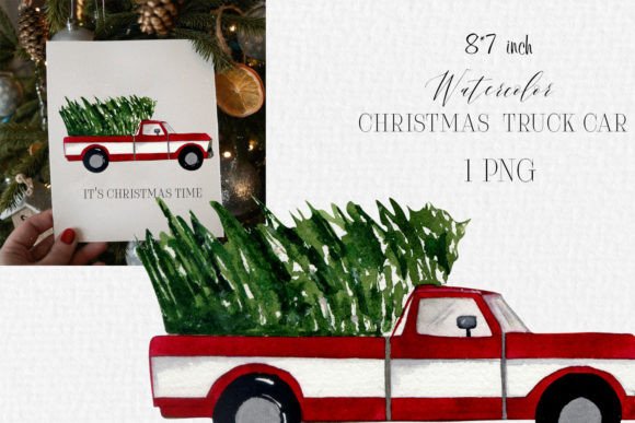 Watercolor Christmas Truck Illustrations Review