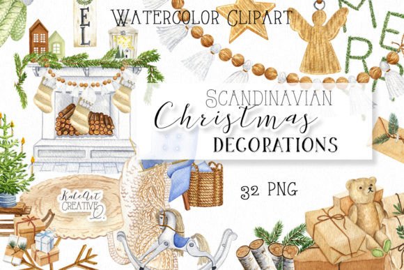 Watercolor Scandinavian Christmas Decor Illustrations