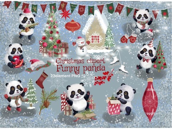 Winter Panda Watercolor Clipart for Illustrations