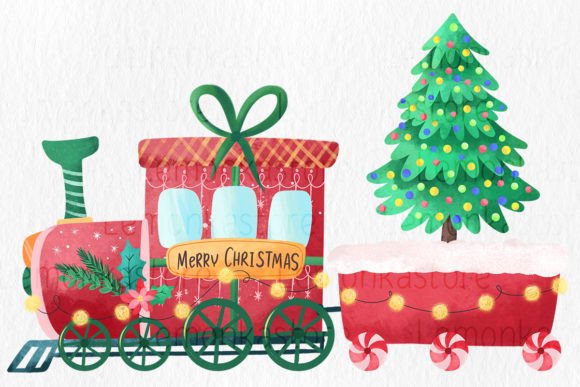 Winter Train with Christmas Tree PNG: Festive Illustrations